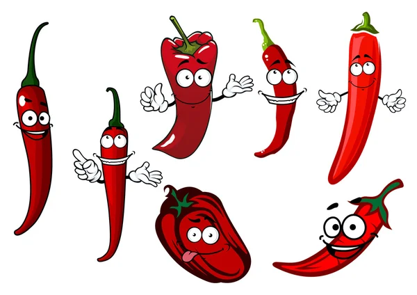 Cartoon red chilli and bell peppers vegetables — Stock Vector