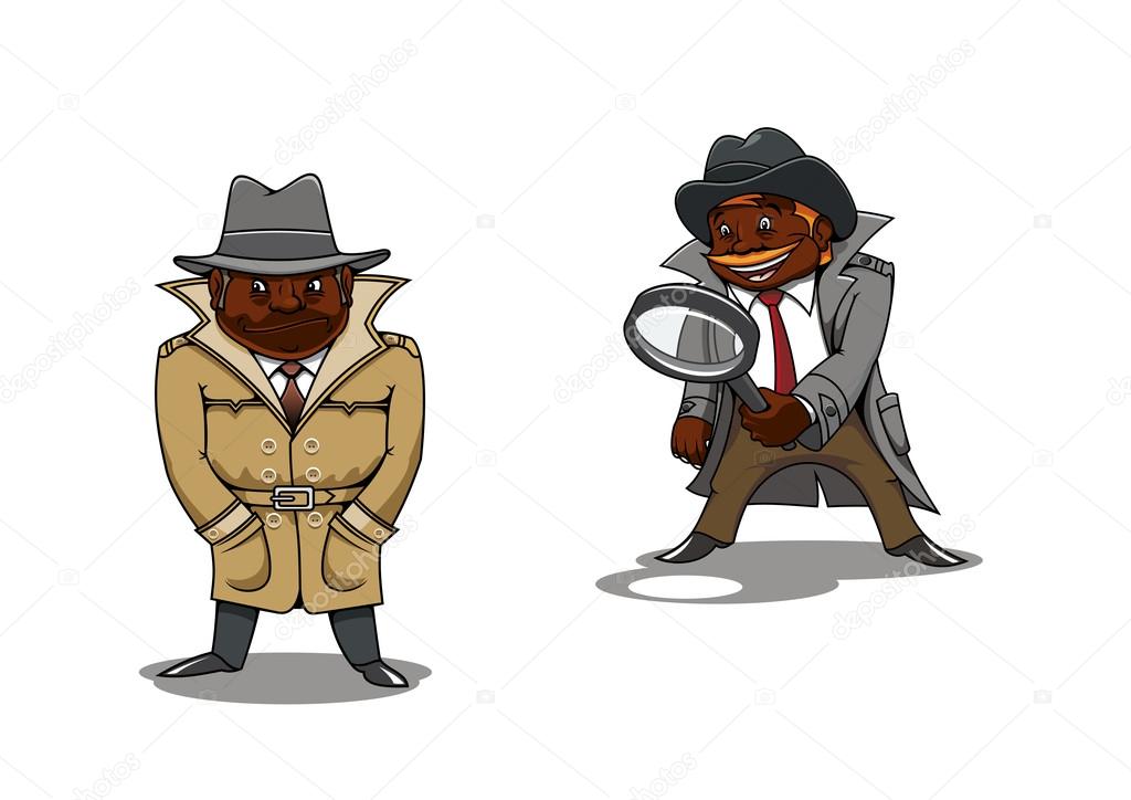 Cartoon detective and spy with magnifier