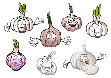 Cartoon spicy garlic vegetables with green sprouts