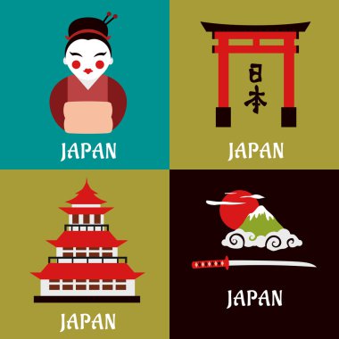 Japanese culture and religious traditions flat icons