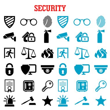 Security and protection flat icons set