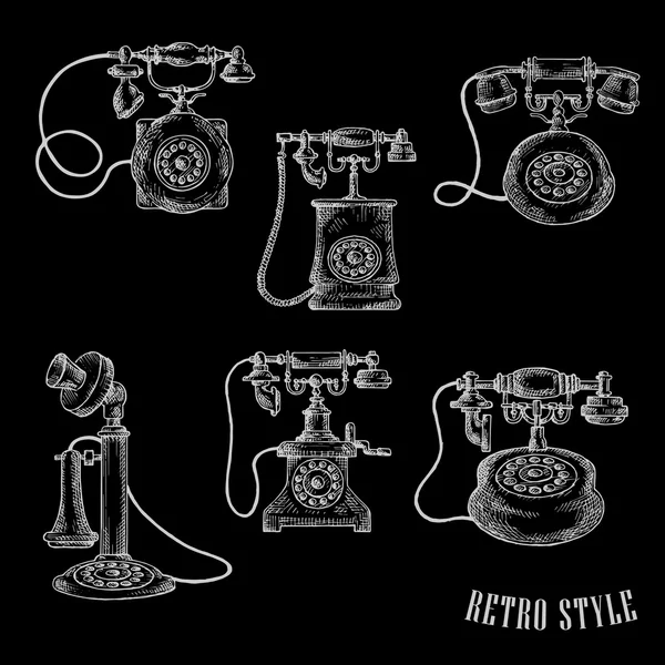 Vintage rotary dial telephone sketch icons — Stock vektor