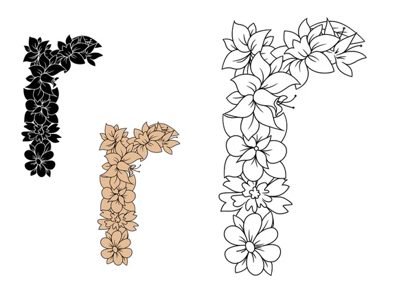 Floral font lowercase letter r — Stok Vektör