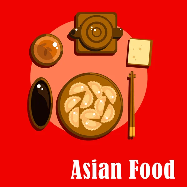 Chinese cuisine icons with dumplings and tea — 图库矢量图片