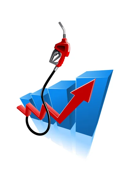 Gráfico de barras de crescimento com bico de bomba de gasolina — Vetor de Stock