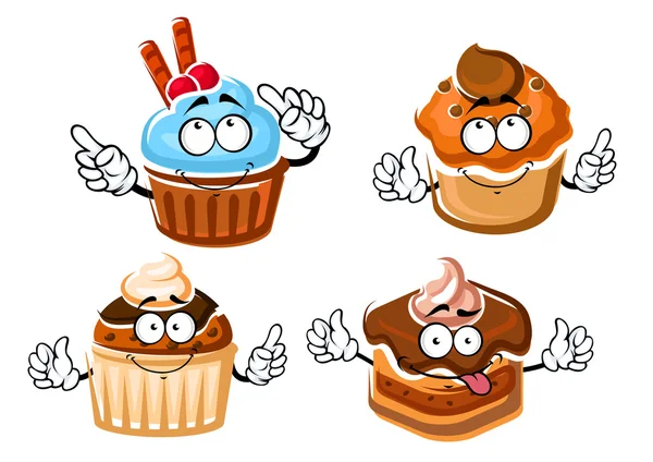 Chocolate cake, cupcake and caramel muffins — Stock Vector