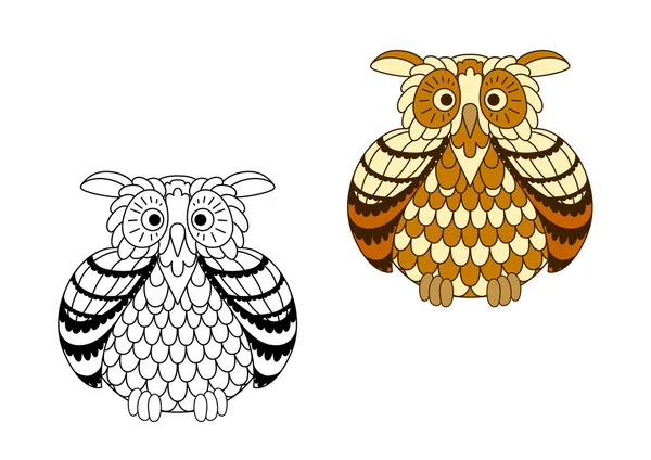 Brown and yellow cartoon owlet — Stockvector