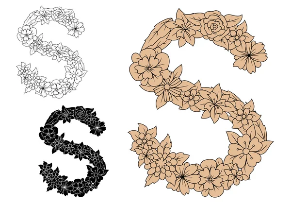 Буква S с винтажными цветочными мотивами — стоковый вектор
