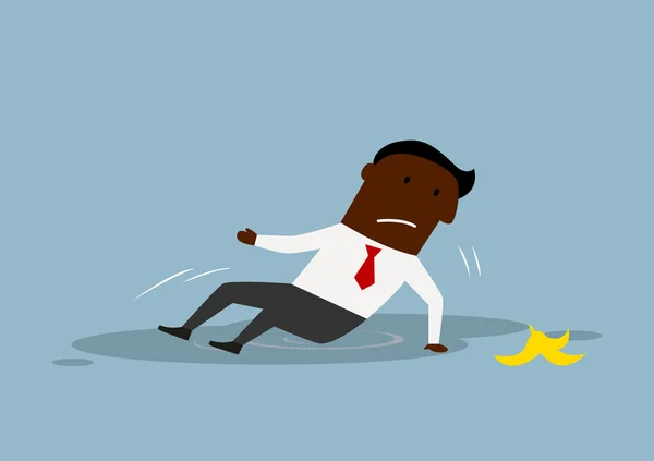 Cartoon businessman slipped on a banana peel — Stockový vektor