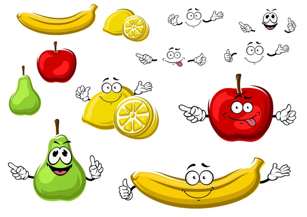 Cartoon apple, lemon, banana, pear fruits — ストックベクタ