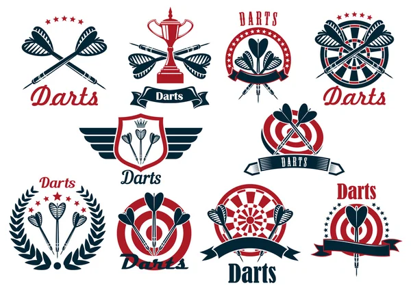 Darts game tournament symbols and icons — Stock Vector