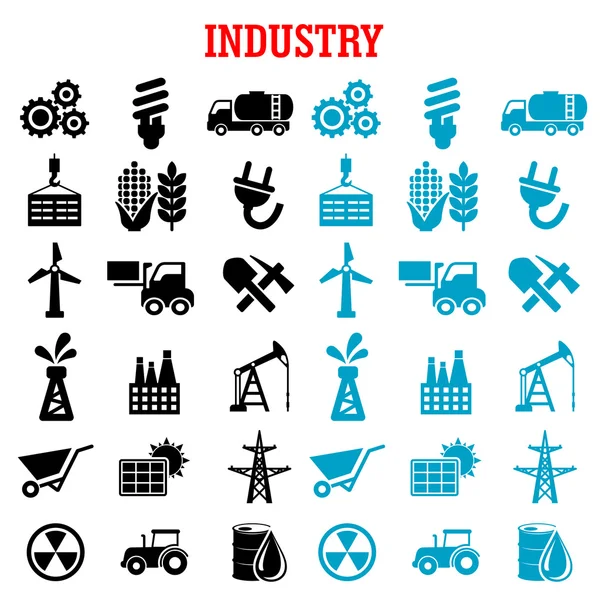 Set icone piatte industriali ed energetiche — Vettoriale Stock