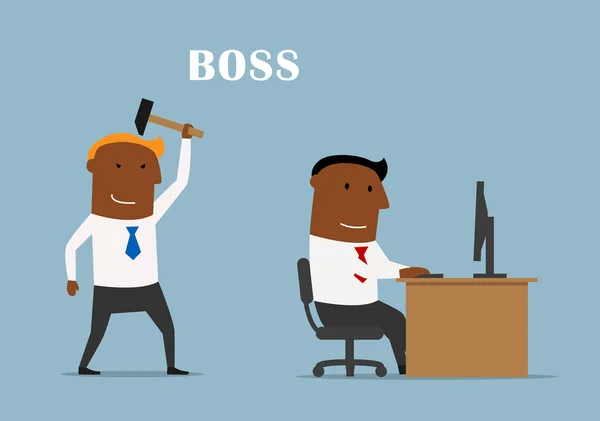 Boss with hammer ready to beat manager — 图库矢量图片