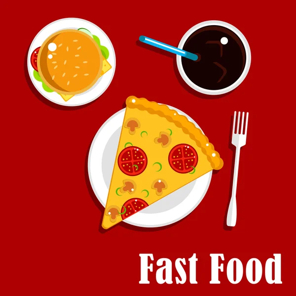 Fast food icons with pizza, burger and soda — Stock Vector