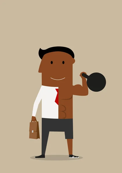 Double businessman with kettlebell and briefcase — Stockový vektor