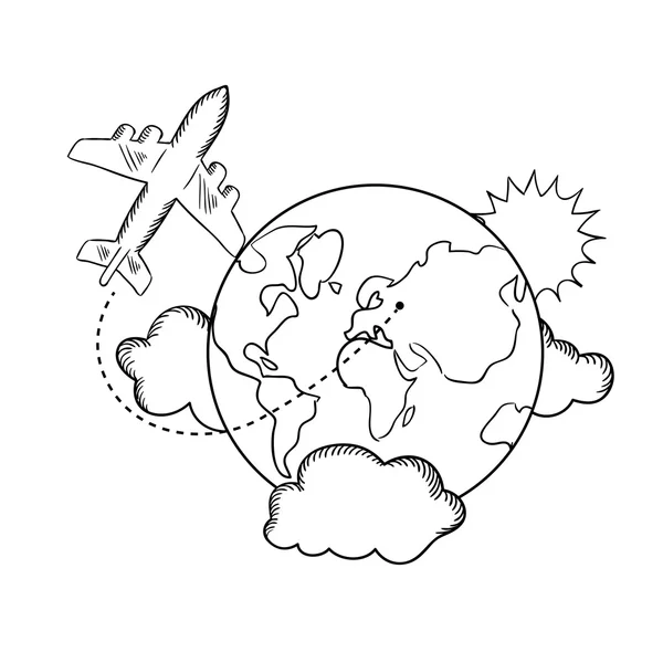 Flugreisen um die Erde, Skizze — Stockvektor