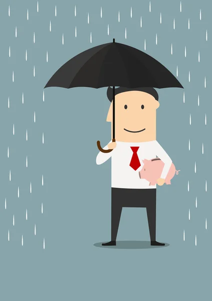 Businessman protecting money with umbrella — Stock Vector