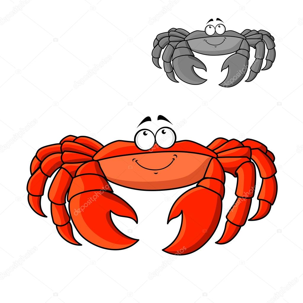 Cartoon smiling red crab with big claws