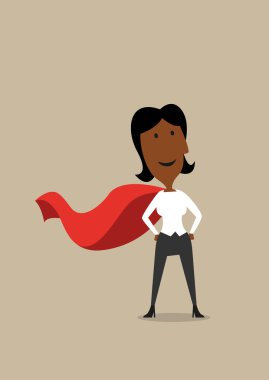 Hero cartoon businesswoman in red cape