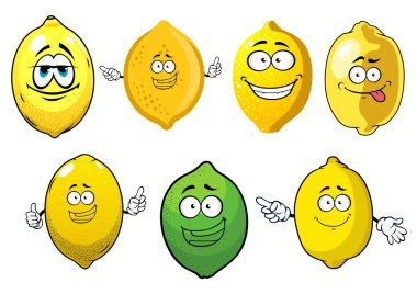 Cartoon ripe lemons and lime fruits