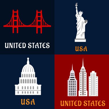 United State landmark and travel flat icons 
