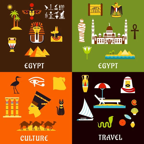 Egypt travel  and culture icons in flat style — 图库矢量图片