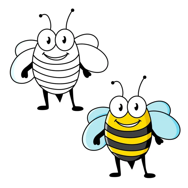 Insecto de abeja de rayas de dibujos animados con sonrisa feliz — Archivo Imágenes Vectoriales