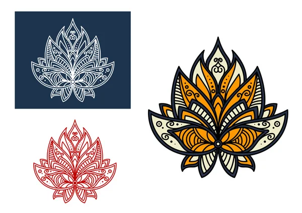 Outline persian paisley flower with retro ornament — Stok Vektör