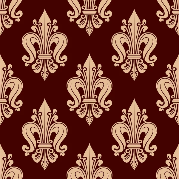 Beige french lilies pattern on red background — 图库矢量图片