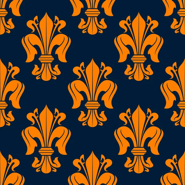 Fleur-de-lis seamless pattern with orange lilies — Stockový vektor