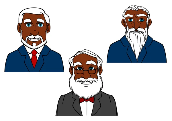 Dibujos animados viejos hombres barbudos en trajes elegantes — Vector de stock