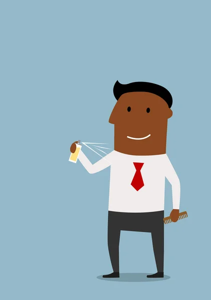 Homme d'affaires heureux utilisant un déodorant pour les soins du corps — Image vectorielle