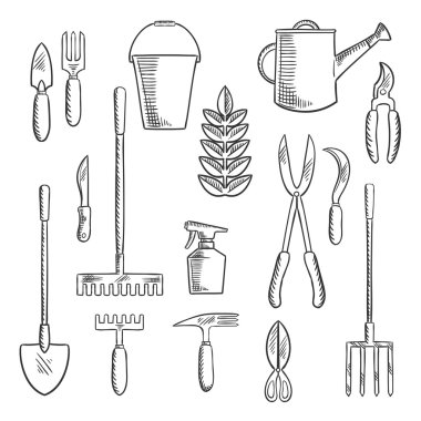 Gadening tools sketched icons set