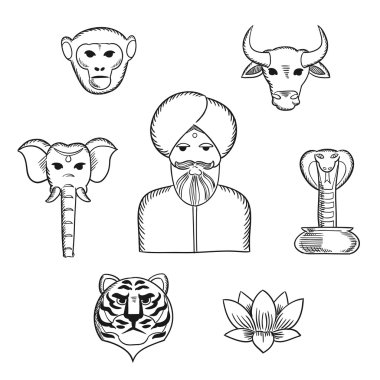 Indian nature and national symbols icons
