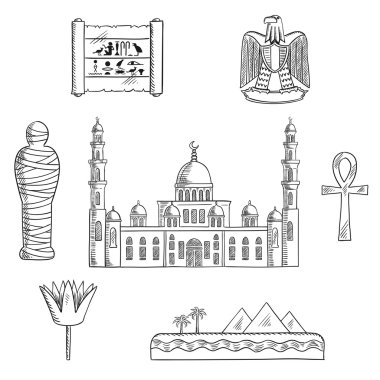 Egypt sketched travel landmarks and symbols