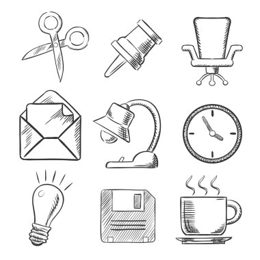 Office and business sketched icons 