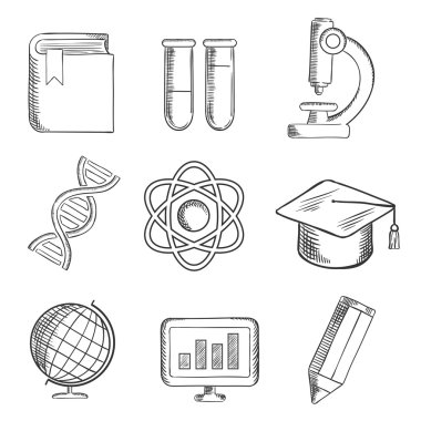 Education and science sketch icons