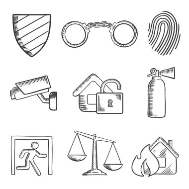 Safety and security sketch style icons
