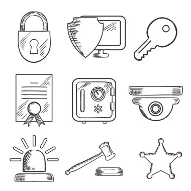 Security and safety sketched icons set
