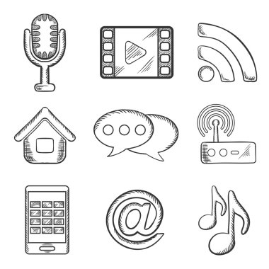 Telecommunication and multimedia sketched icons
