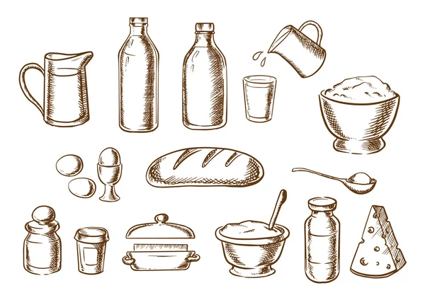 Panadería e ingredientes del pan bocetos — Vector de stock