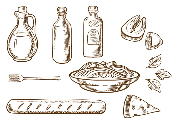 Sketch of talian pasta with ingredients — Stok Vektör