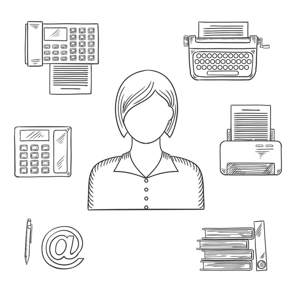 Secretary or assistant profession sketch icons — Stock Vector