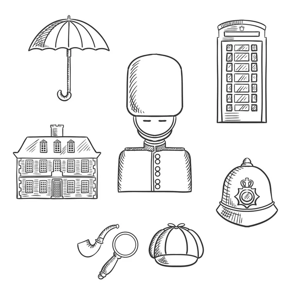 United Kingdom travel sketched icons — Stock Vector