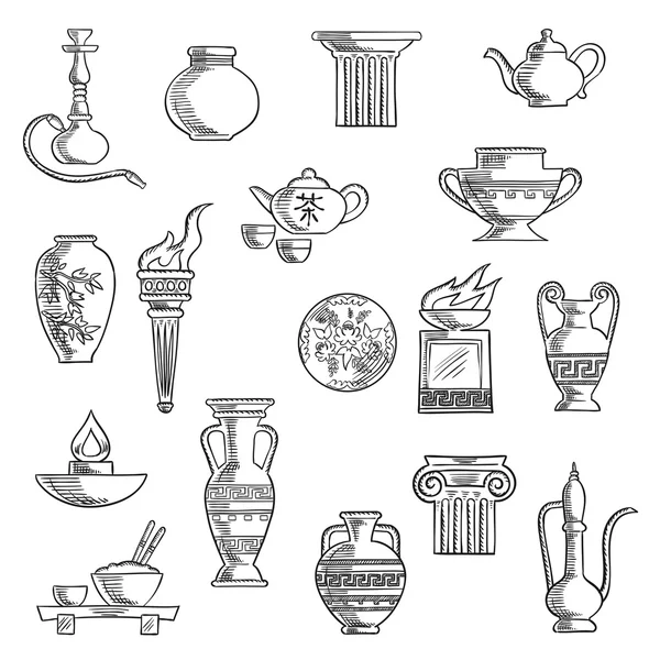 Various containers and kitchenware sketches — ストックベクタ