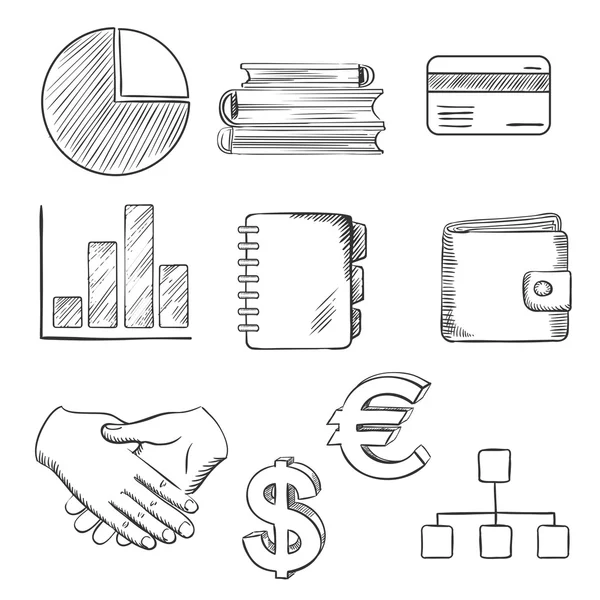 Business and financial sketched icons — Stok Vektör