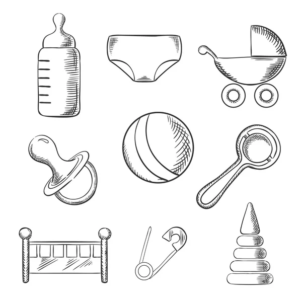 Baby and childhood sketched icons — Stockvector