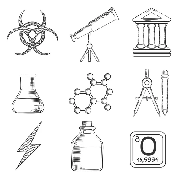Science and chemistry sketches icons set — 图库矢量图片