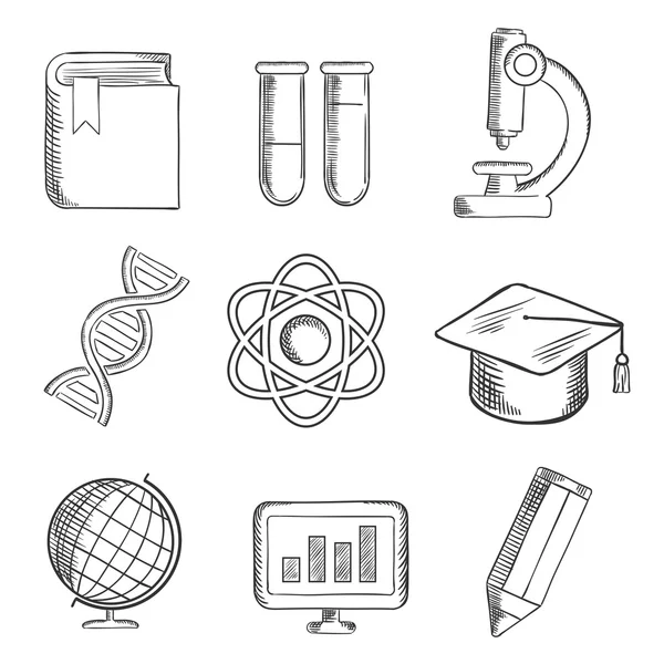 Education and science sketch icons — Stok Vektör