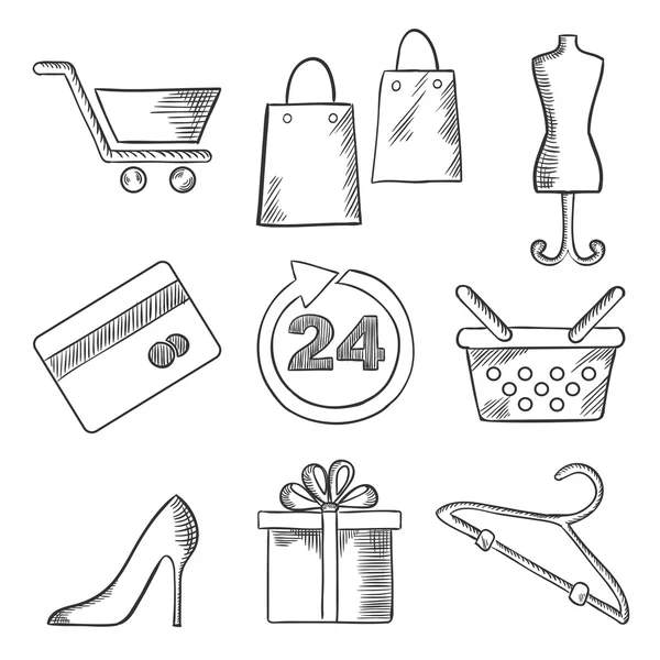 Retail, business and shopping sketched icons — Stok Vektör